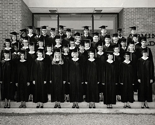 black and white photo of graduates