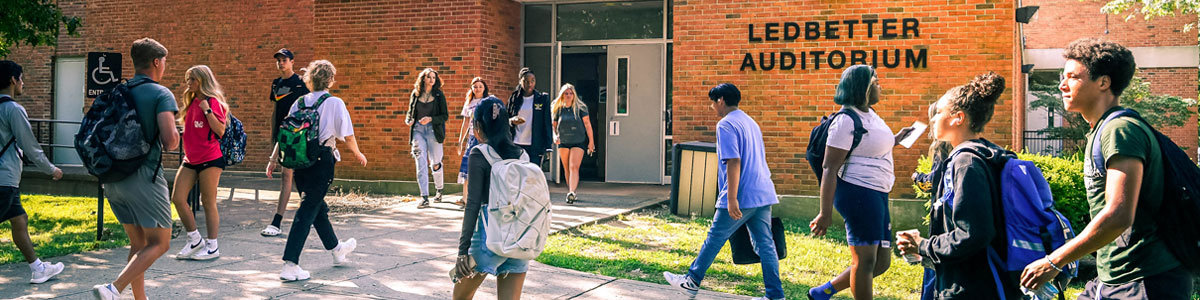 Students going to class in the Clement Building