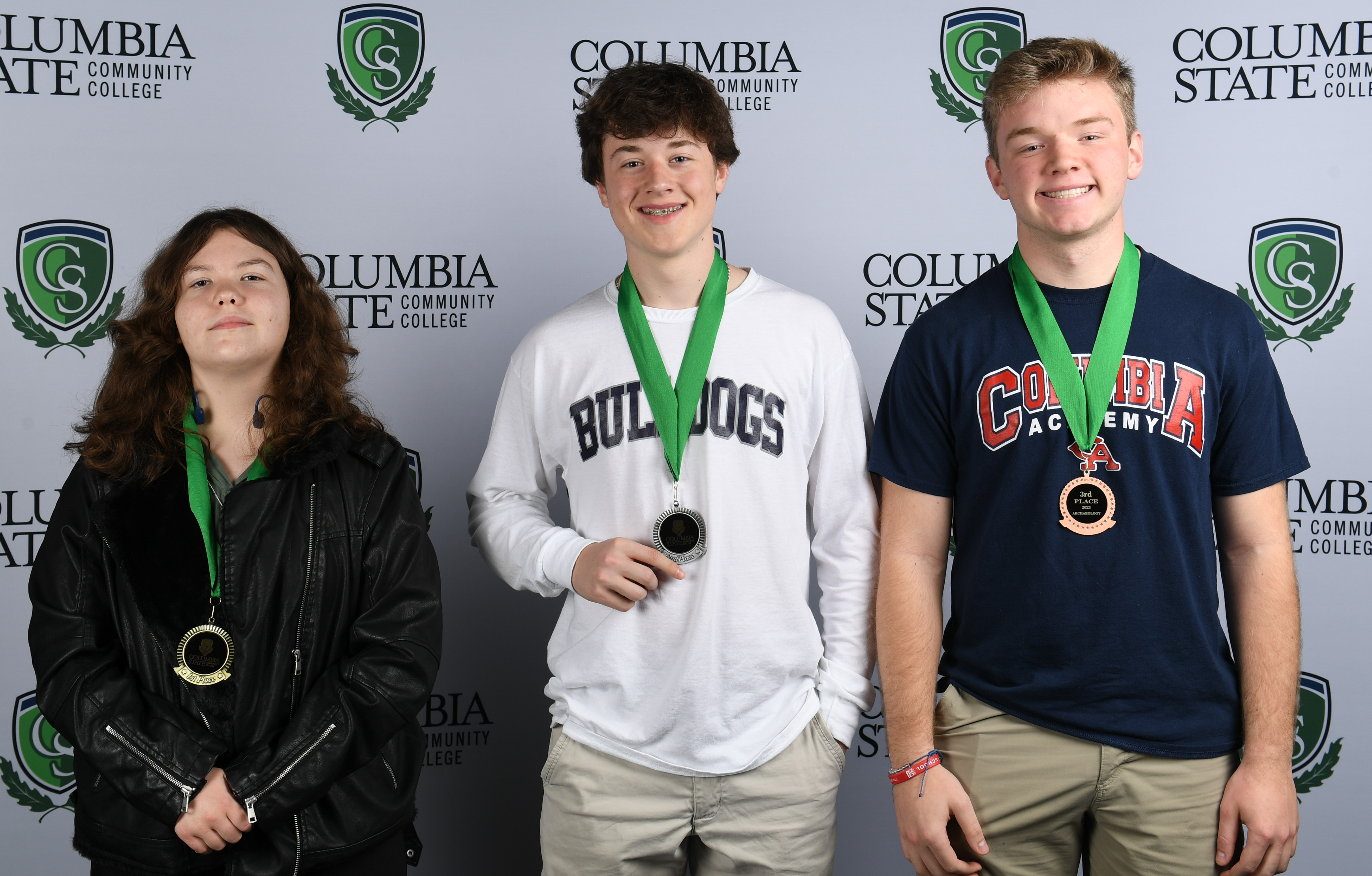 Archaeology Winners (left to right): First place winner, Shelby Clark of East Hickman High School; second place winner, Isaac Smith of Columbia Academy; and third place winner, Rhett Dupree of Columbia Academy.