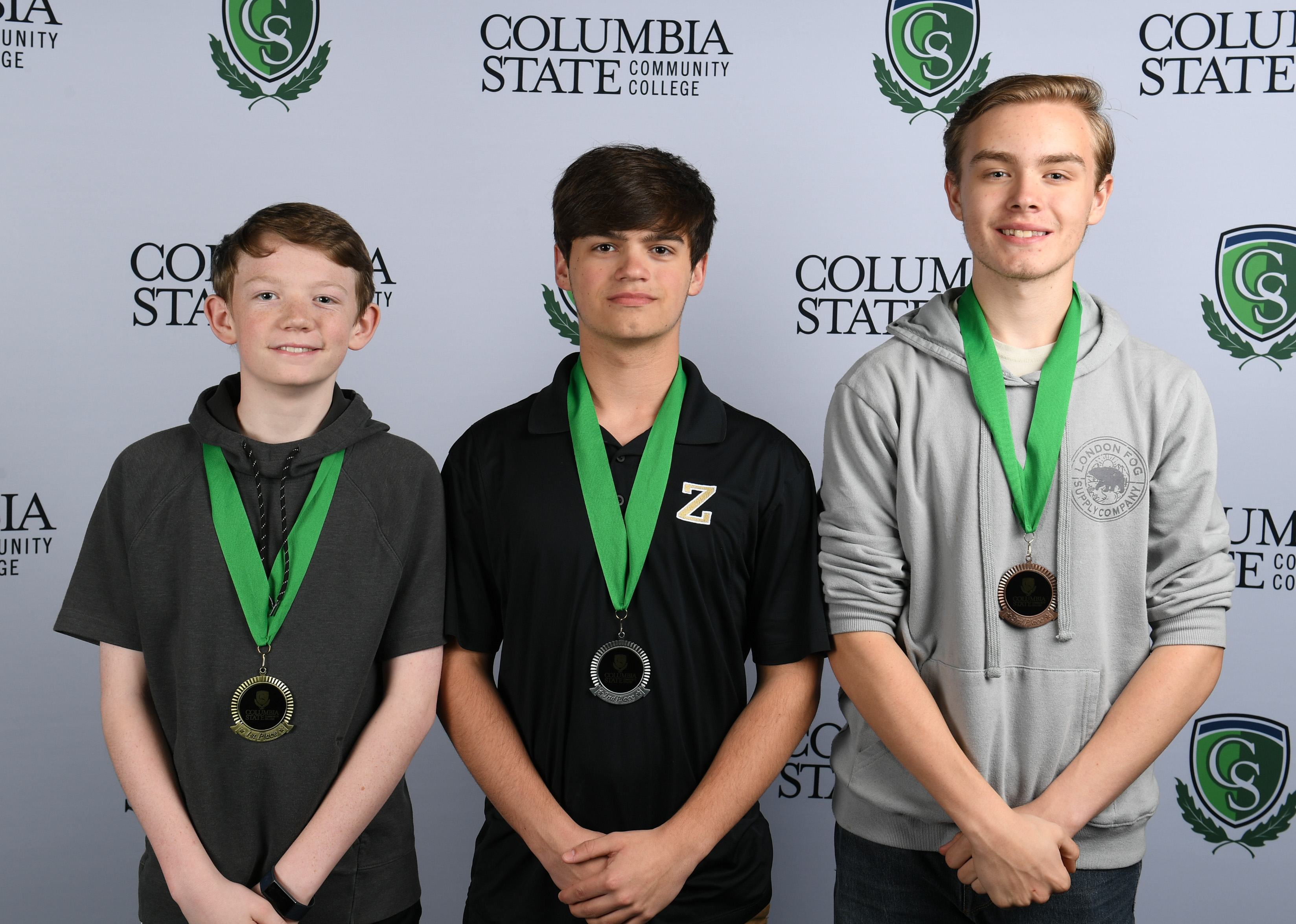 Algebra II Winners (left to right): First place winner, Nathan Hoggard of Summit High School; second place winner, Aiden Little of Zion Christian Academy; and third place winner, Matthew Sanders of East Hickman High School.