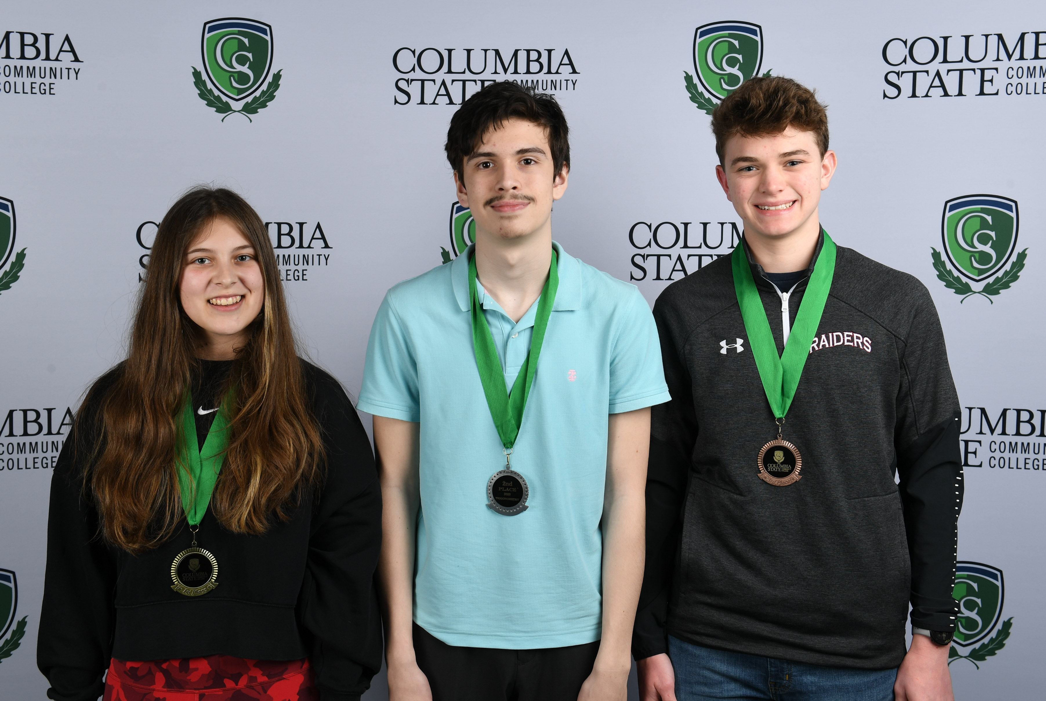 Trigonometry Winners (left to right): First place winner, Kennedy Fry of Summit High School; second place winner, Judah Greer of Spring Hill High School; and third place winner, Wesley Jones of Spring Hill High School.