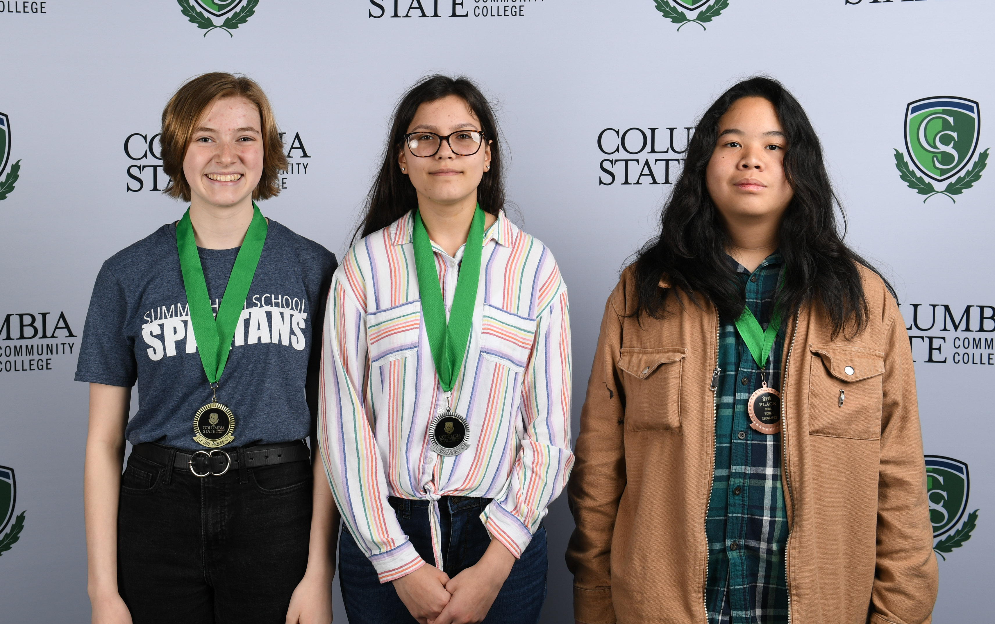 World Geography Winners (left to right): First place winner, Lauren Arnold of Summit High School; second place winner, Samantha Lopez of Summit High School; and third place winner, Kendrew Conder of Spring Hill High School.