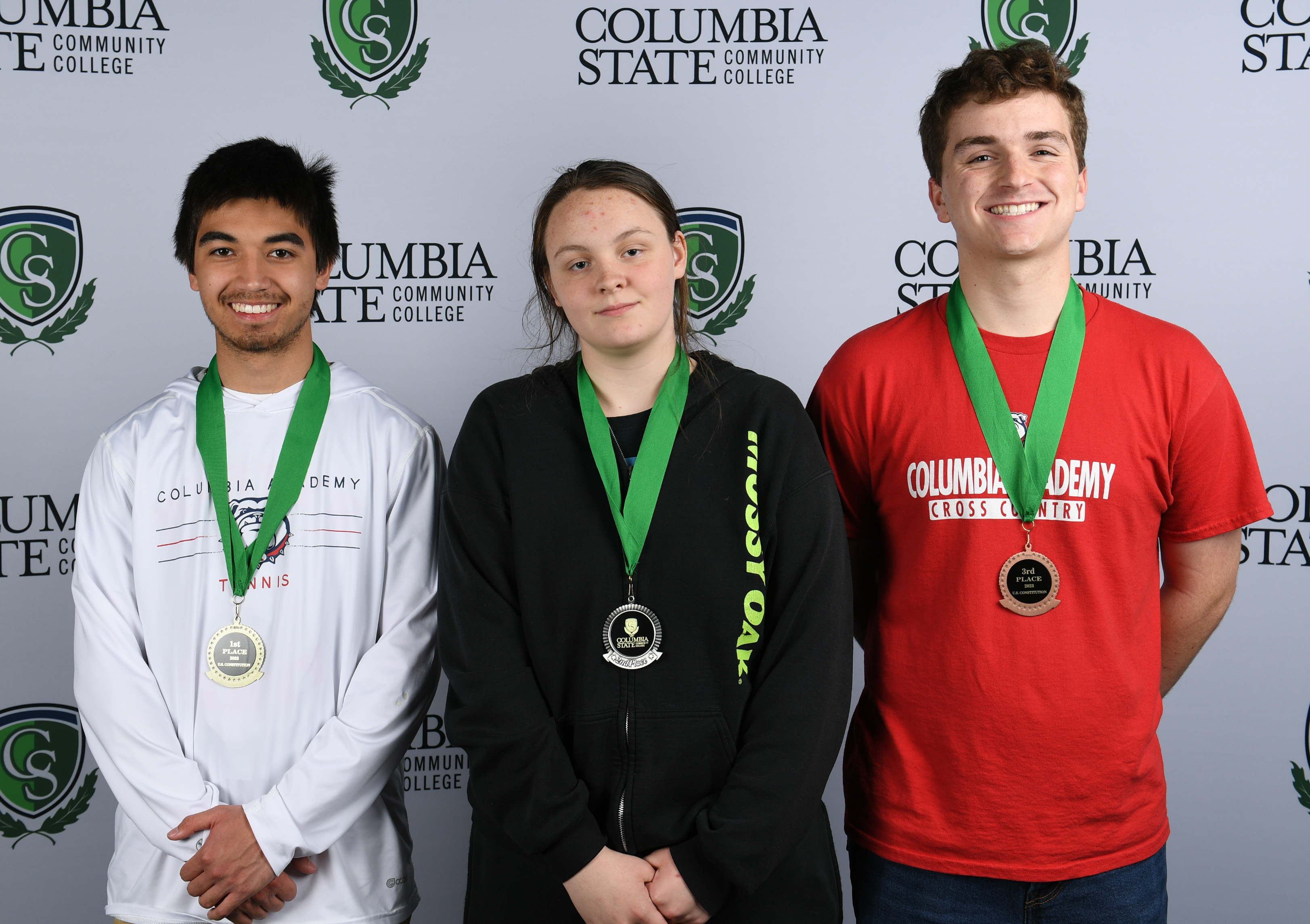 U.S. Competition Winners (left to right): First place winner, Daniel Douglas of Columbia Academy; second place winner, Keilynn Hendricks of Santa Fe Unit School; and third place winner, Ben Murphy of Columbia Academy.