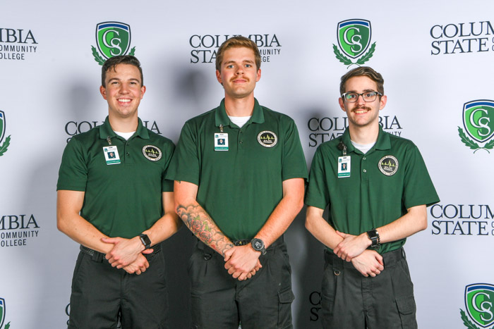 Pictured (left to right): Maury County advanced emergency medical technician graduates Kyler M. Glade, Jonah Robbins and Jakob M. Ring.