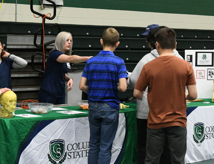 Columbia State Health Sciences tables at the 8th Grade Career Fair.