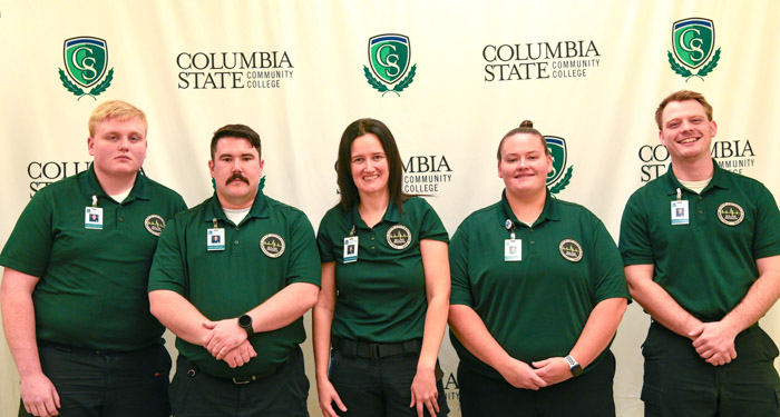 Pictured (left to right): Williamson County advanced emergency medical technician graduates Michael Campbell, Matthew Cheatam, Kelly McClure, Julia Hopkins and Connor Breece.