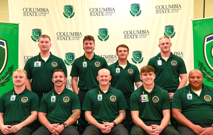 Pictured (standing, left to right): Dickson County advanced emergency medical technician graduates Stephen Chapman, Enoch Terlecki, Austin Patterson and Josiah Calhoon. Sitting (left to right): Austin Porter, Benjamin Mayberry, Austin Hornick, Alexander Koivula and Terrence Darden. 