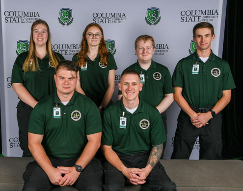 Pictured (standing, left to right): Maury County advanced emergency medical technician graduates Abigail Thomason, Isadora Appling, Cameron Montana and Chance Bland. Sitting (left to right): Chance LeCroy and Samuel Fisher.