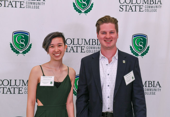 Rutherford County: Pictured (left to right): Olivia Ruth Duong received the Mass Communication Academic Discipline Award; and Rodney Bakken was honored for serving as the Student Government Association House of Representatives for the Williamson Campus. Not pictured: Stanley Heigert, Spencer Kendall, Elizabeth Reyes, Jacob Teply and Sami Yildiz received Academic Excellence awards for maintaining a 3.9-4.0 GPA. Erix Croft received the Political Science Academic Discipline Award; Jamilla Lynch received a TCCAA All-Academic Athletics Softball award and was honored for serving as the Phi Theta Kappa Treasurer; Savannah Scott received the Accounting Academic Discipline Award, the Jo L. Hutton Prize and an Academic Excellence award for maintaining a 3.9-4.0 GPA; and Colbe Williams was honored by the All-Tennessee Workforce Pathway Academic Team.