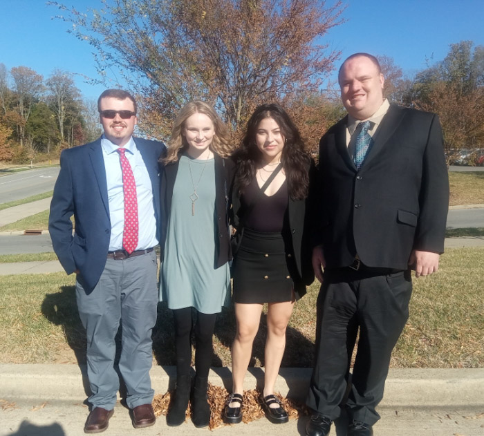 Pictured (left to right): Columbia State students Lake Bates, Hope Bone, Marina Villasenor Cortes and Samuel Childress at the Tennessee Intercollegiate State Legislature 54th General Assembly.