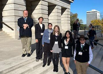 Pictured (left to right): Columbia State students Samuel Childress, Hannah Fritsch, Abby Roberts, Hope Bone, Marina Villasenor Cortes and Lake Bates at the Tennessee Intercollegiate State Legislature 54th General Assembly.