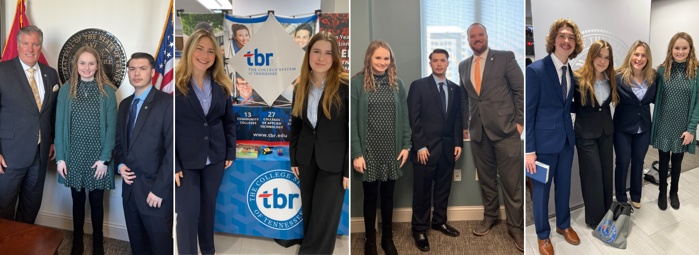 Columbia State Community College students Jaeden Kennedy, Lydia Knobloch, Sasha Erickson, Hope Bone and Cayden Flickinger recently participated in Tennessee Board of Regents’ Day on the Hill event with other TBR Student Government members and SkillsUSA Officers from across the state.