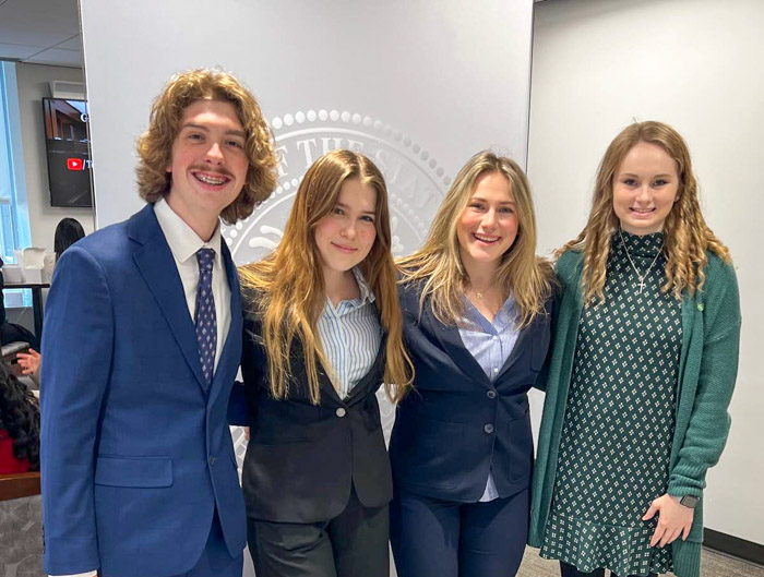 Columbia State students (left to right) Jaeden Kennedy, Sasha Erickson, Lydia Knobloch and Hope Bone at the 2023 Tennessee Board of Regents Day on the Hill.