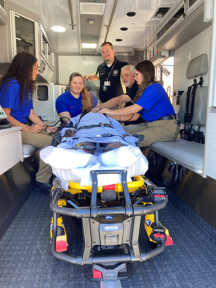 Pictured (left to right): Keilei McCrory, Columbia State EMT dual enrollment student; Tapanga Hayes Columbia State EMT dual enrollment student; Gregory S. Johnson, Columbia State EMS Academy program director; Charlie Seay, Columbia State instructor of emergency medical services; and Abigail Howell, Columbia State EMT dual enrollment student. Not pictured: Makayla Cook.
