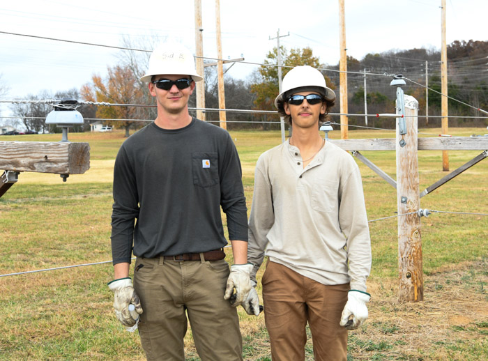 Pictured (left to right): Lawrenceburg Utility System Mark Fields Lineman Scholarship recipients Sid Brown from Lawrenceburg and Luke Clinard from Leoma.