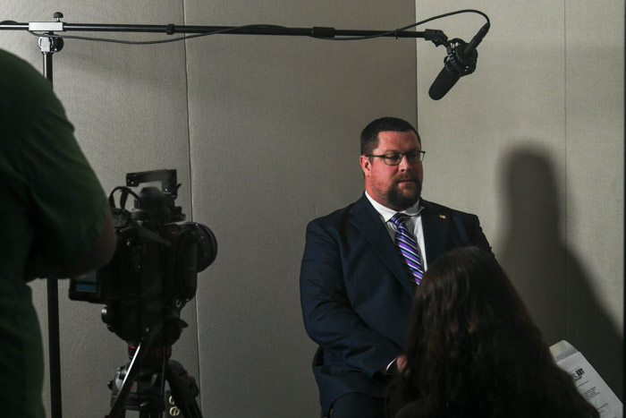 Veteran Joshua Loran being interviewed as part of Columbia State’s Veterans History Project.
