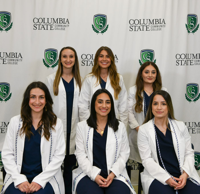 Pictured (standing, left to right): Davidson County graduates Jenna Moening, Whitney Clark and Noran Darweesh. Sitting (left to right): Ashley Jay, Nojin Numan and Halez Abdullah. 