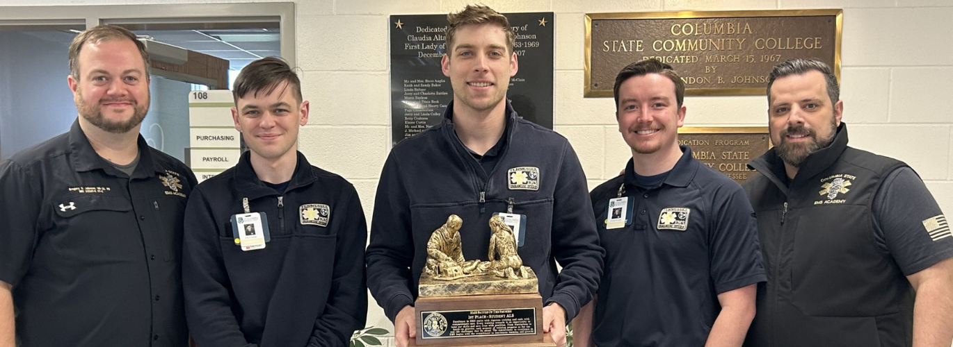 Columbia State paramedics students pose with a Battle of the Smokies Student Advanced Life Support award