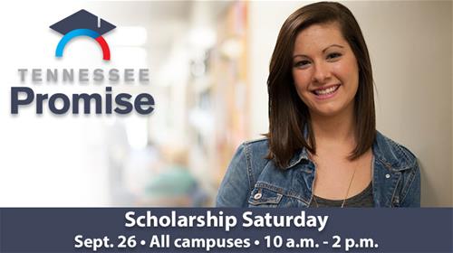 A girl smiling and promoting the scholarship Saturday event